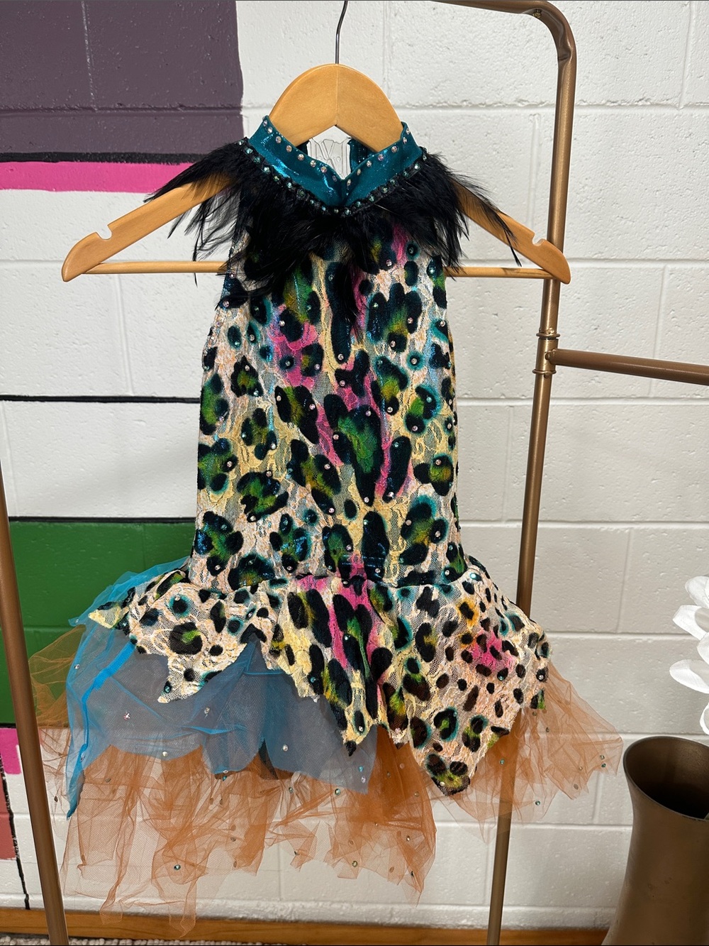 Green, Pink, and Blue Leopard Print Dance Costume